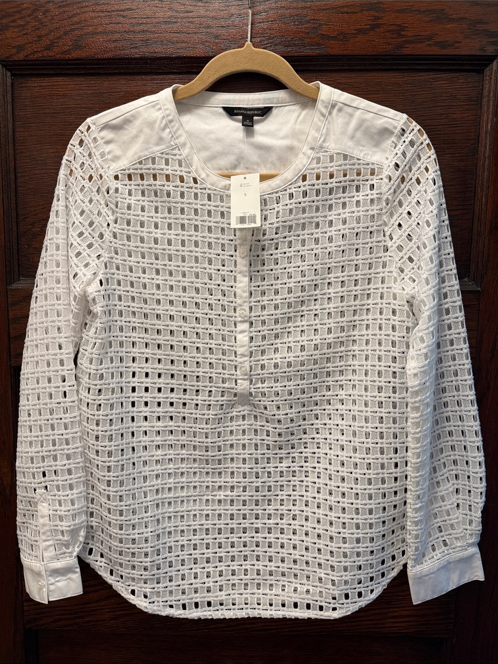 Banana Republic White Crochet Eyelet Long-Sleeve Blouse